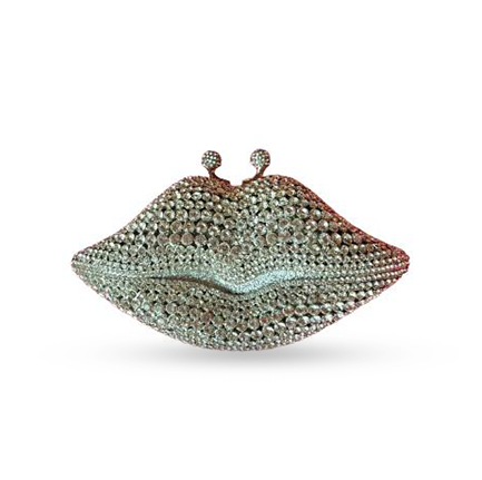 Lips Crystal Clutch - Silver