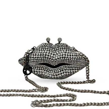 Lips Crystal Clutch - Black
