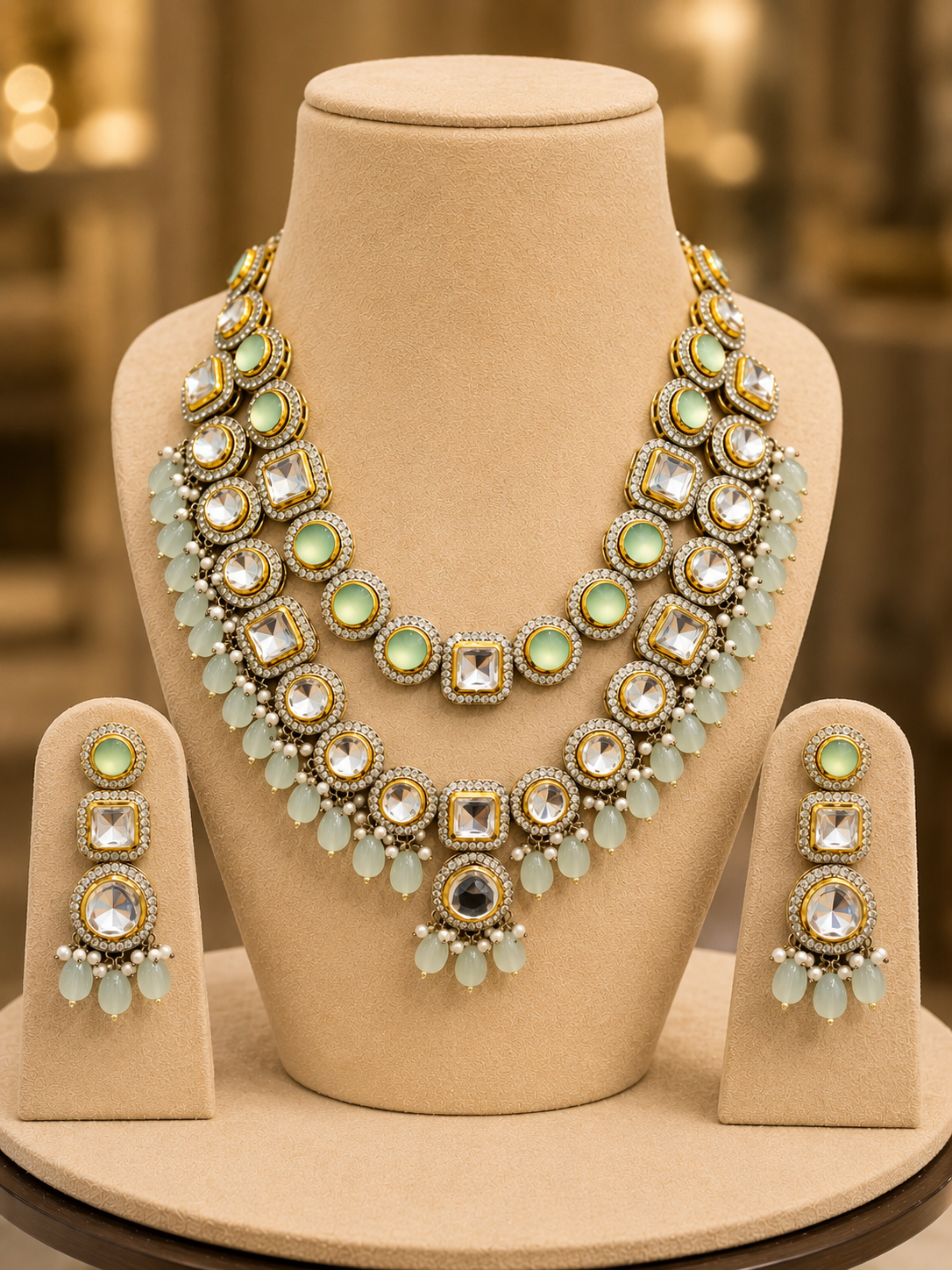 Mint Crystal Kundan Set