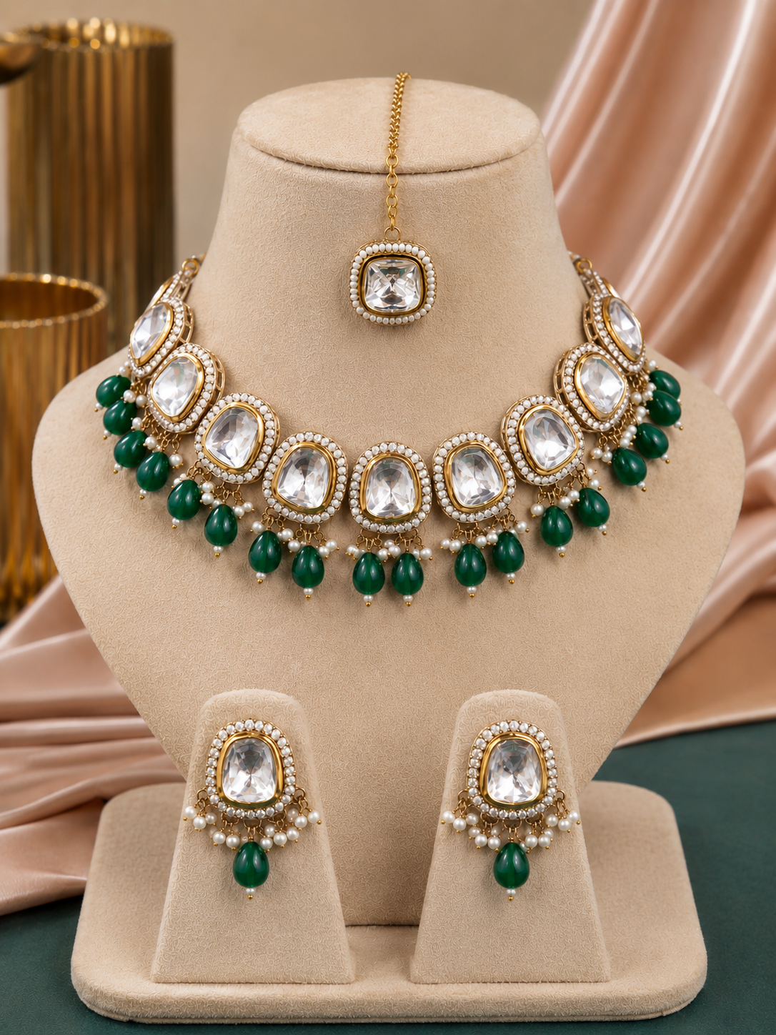 Emerald Pearl Kundan Set