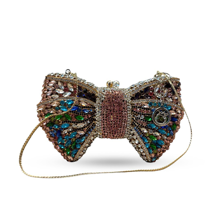 Rhinestone Bow Clutch Purse - Multicolor