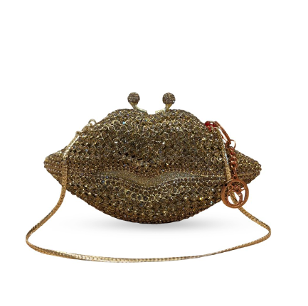 Lips Crystal Clutch Golden - Main Image