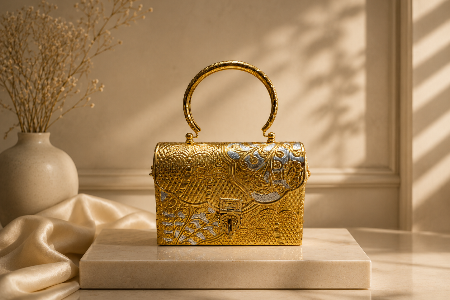 Gold & Silver Metal Clutch