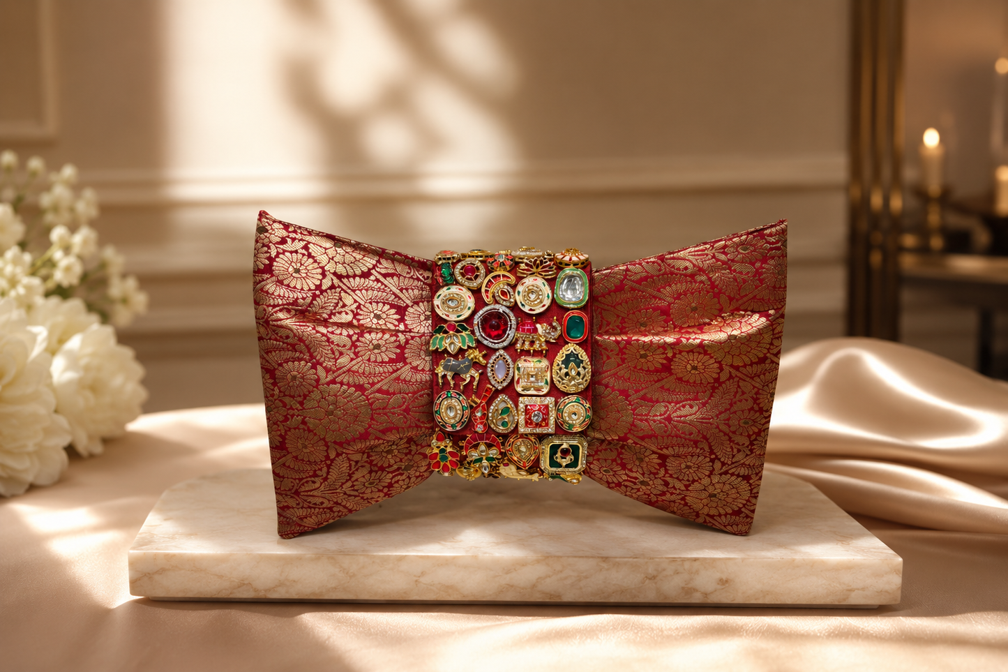 Red Brocade Bow Clutch