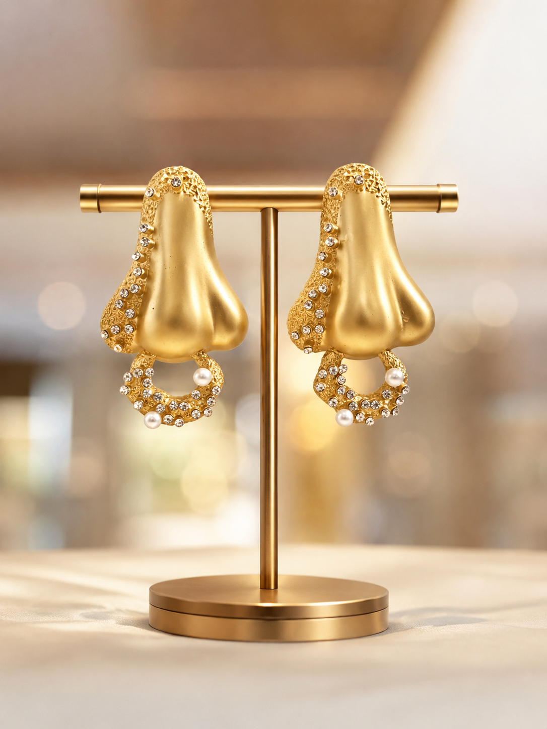 Golden Pearl Halo Earrings