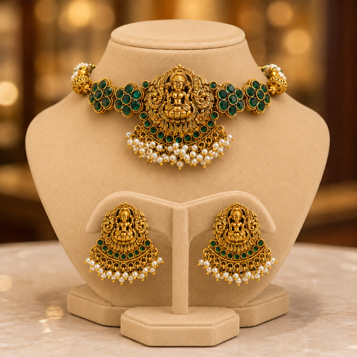 Emerald Lakshmi Temple Set