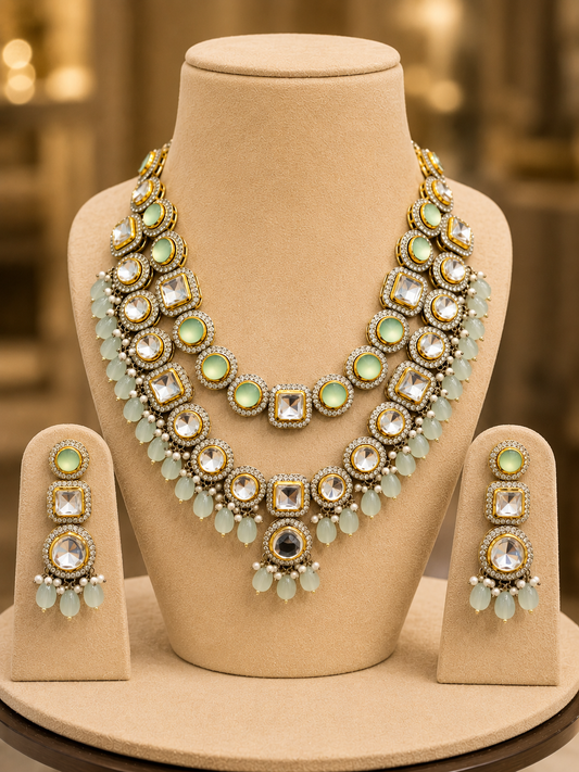Mint Crystal Kundan Set