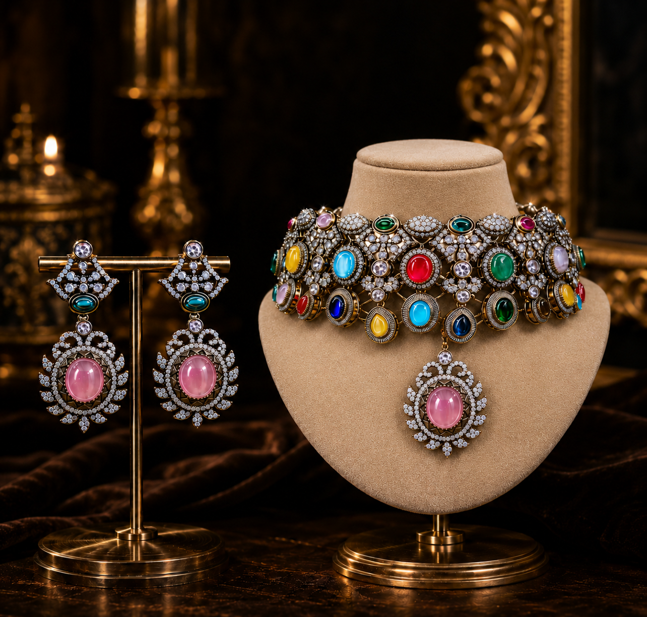 Multicolor Gemstone Choker Set