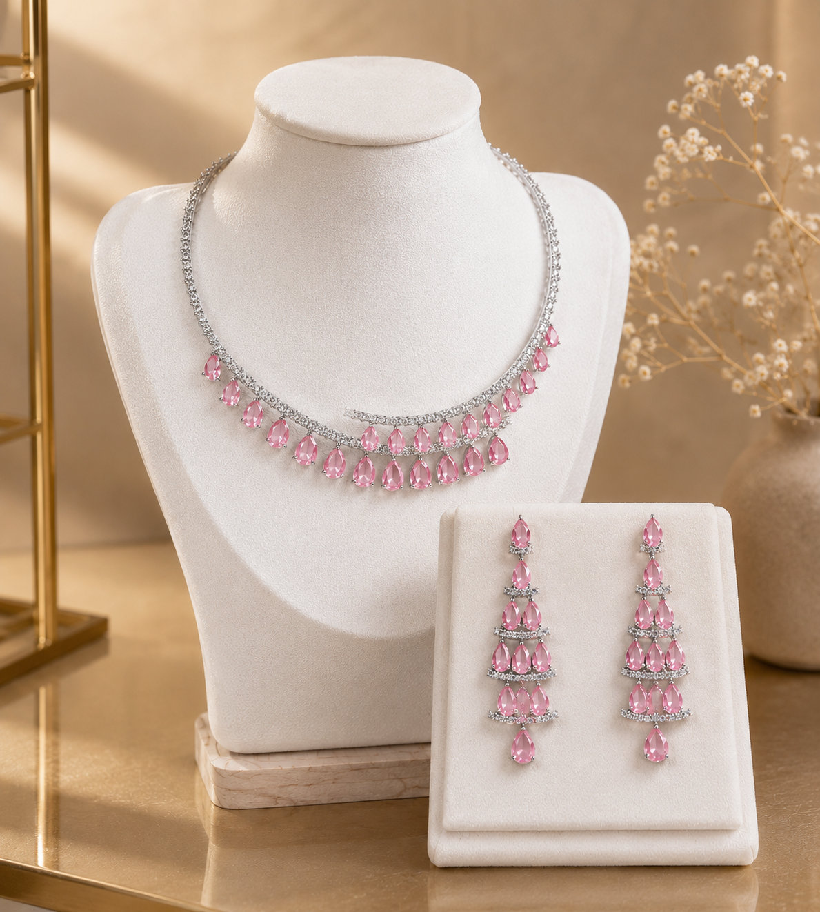 Pink Crystal Necklace Set