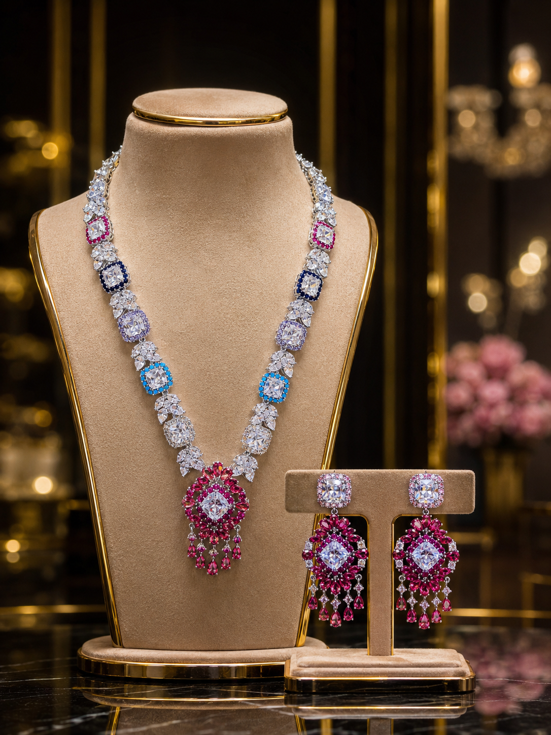 Sapphire Blossom Necklace Set
